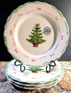 4er Set Matceramica Portugal Steingut Weihnachtsbaum Feiertag Speiseteller / NEU - Bild 1 von 2