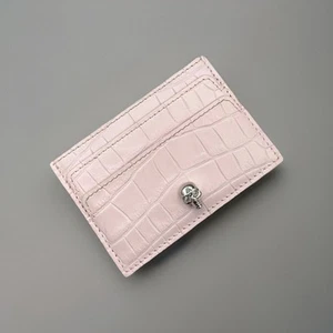 Alexander McQueen Nude Rose Pink Mock Croc Print Silver Diamond skull Cardholder - Picture 1 of 9