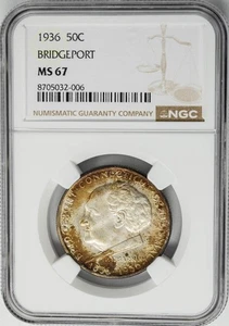 1936 Bridgeport Half 50c MS67 NGC 950191-8 - Picture 1 of 5