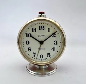 Vintage Soviet Alarm Clock SLAVA Export, Working, Bright Case, 11 Jewels - Imagen 1 de 14