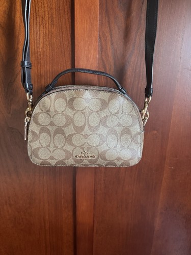 Borsa a tracolla Coach beige Serena monogramma BBC firma tela NV