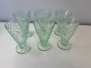Waffle Cone Light Green Depression Glass Dish Set 6 Ice Cream Sundae Amici Home - Picture 1 of 7