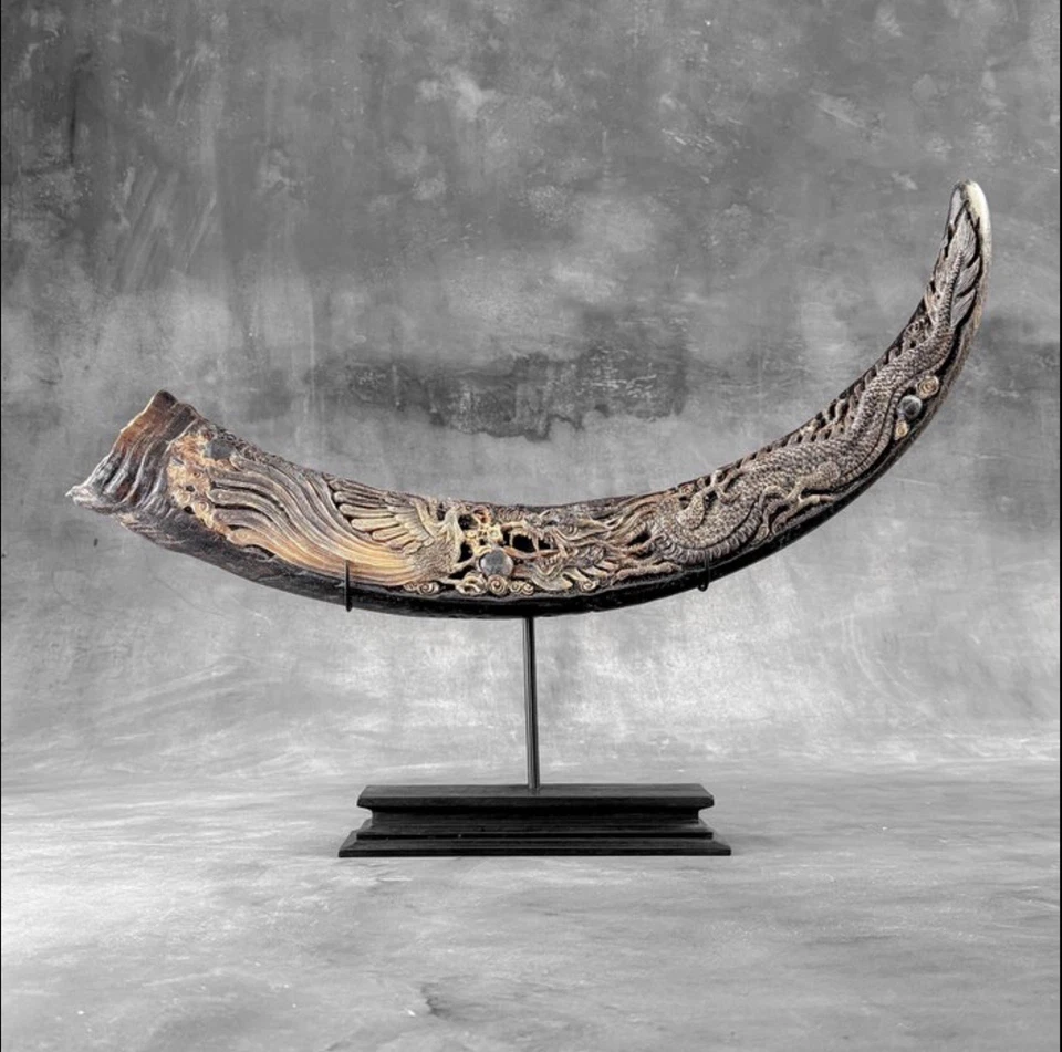 Soporte de mano tallado Fénix y Dragón Ying y Yang tallado, Foto 1 de 4