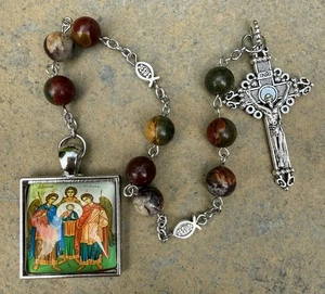 Chaplet Of 3 Archangels Michael Gabriel And Raphael Handmade In Picasso Stone - Picture 1 of 5