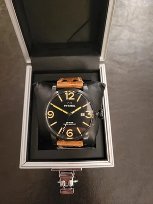 TW Steel Maverick Black PVD Black Dial Leather Date Quartz Mens Watch MS32 - Image 1 of 4