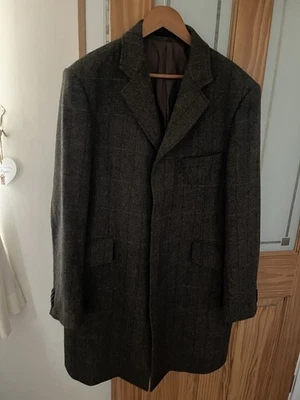 M&S Sartorial Mens Green Mix 100% Wool Herringbone Moon Tweed Over Coat sz XL - Image 1 of 4