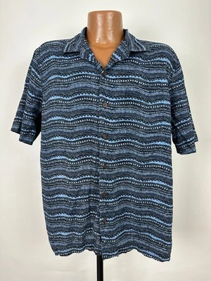 LL Bean Camp Shirt Men L Geometric Striped Hawaiian Beach Outdoor Cotton Blue - Image 1 of 4