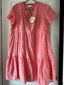 Knox Rose Women Dress Pink A-Line Eyelet Short Sleeve V-Neck Tiered Size XXL NWT - Picture 1 of 11