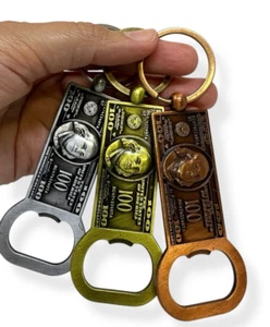 $100 Bill Bottle Opener Keychain | Casino Poker Gift | Vegas Bar Tool Metal - Picture 1 of 15