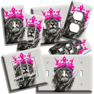 PINK ROYAL CROWN LION KING LIGHT SWITCH OUTLET WALL PLATE LOUNGE GIRL ROOM DECOR - Picture 1 of 34