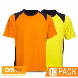 10 x Hi Vis Yellow Orange 100% COMBED COTTON Hi Vis Short Sleeve T-Shirt Tee T84 - Picture 1 of 4