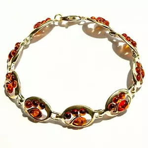 925 Solid Sterling Silver Honey Baltic Amber Designer Beautiful Bracelet 7.5 in - Picture 1 of 4