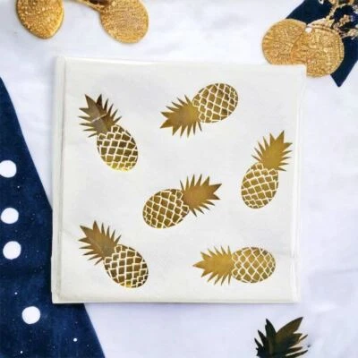 Golden Pineapple Paper Lunch Napkins 16pk Summer Aloha Flamingo Birthday Decor - Image 1 of 4