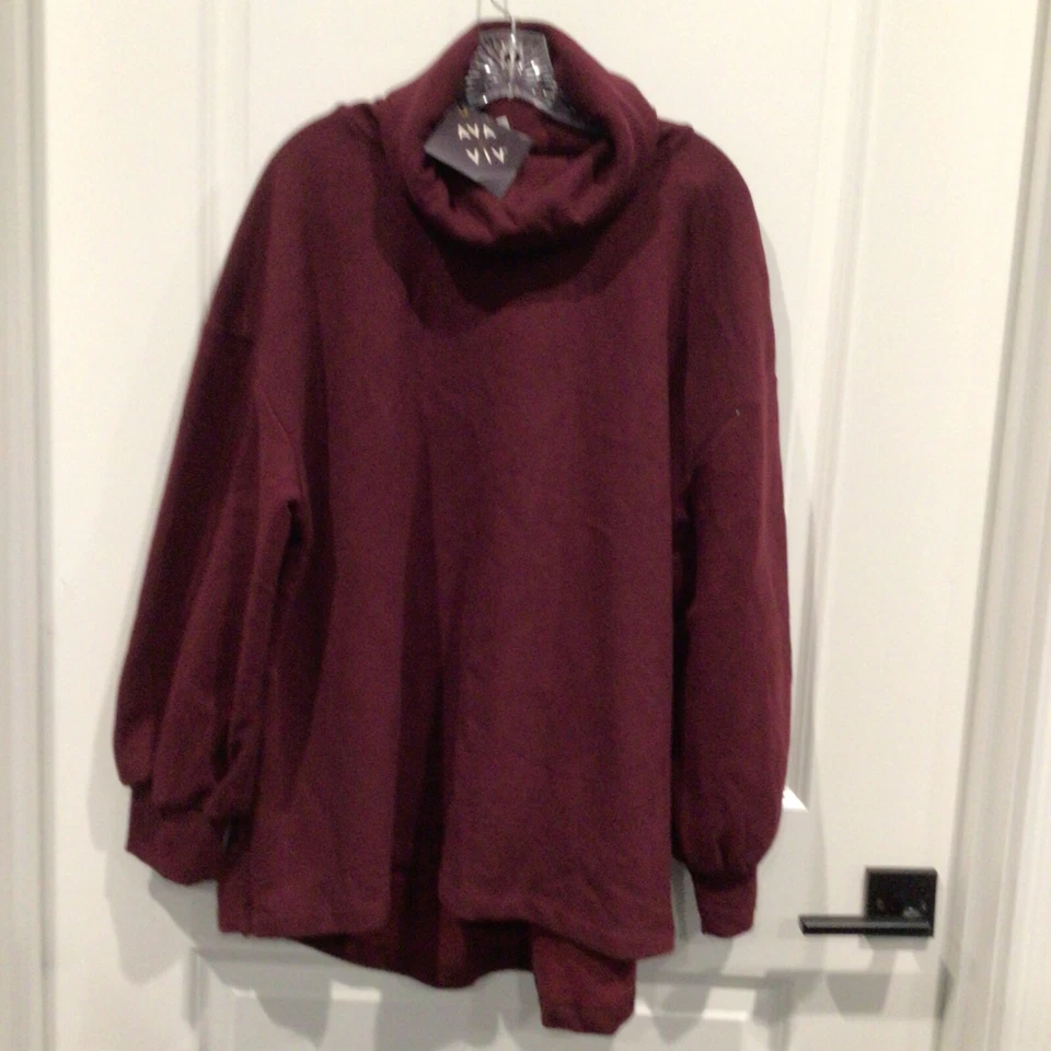 Dark Red Cowl Neck Long Sleeve Leisure Tunic Sweatshirt - Ava & Viv 1x