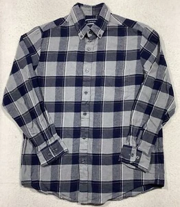 Club Room Long Sleeve Button Down Flannel Men's Medium Blue Gray Plaid - Picture 1 of 9
