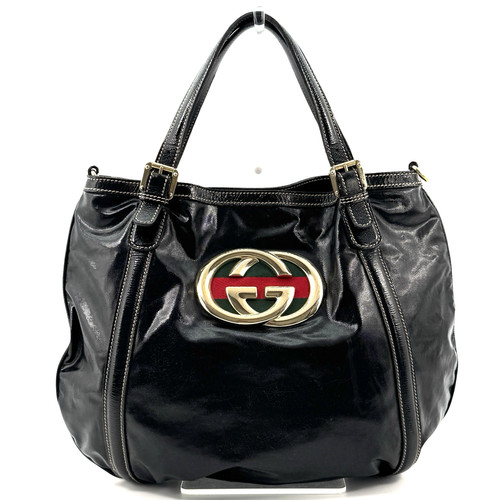 GUCCI Britt Tote Bag Borsa a Mano Linea Sherry Incastro Pelle Verniciata Autentica