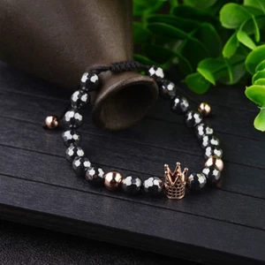Men's Zircon Coral Crown Helmet Hematite Bead Macrame Energy Healing Bracelets - Picture 1 of 32