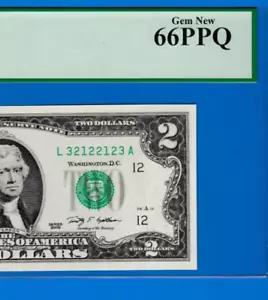 RADAR SERIAL $2 2009 Federal Reserve note S/N L 3212-2123 A Fr.1939-L PCGS 66 - Picture 1 of 3