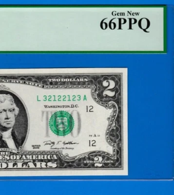 RADAR SERIAL $2  2009 Federal Reserve note S/N L 3212-2123 A Fr.1939-L PCGS 66 - Image 1 of 3