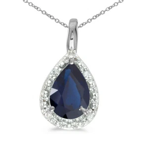 10k White Gold Pear Sapphire Pendant with 16" Chain - Picture 1 of 3