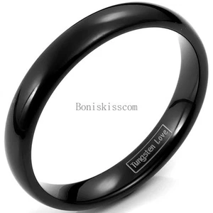 4 mm schmal schwarz Wolframcarbid Ring Herren Damen Hochzeit Versprechen Band Geschenk - Bild 1 von 5