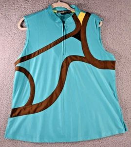 Jamie Sadock Golf Shirt Womens Sleeveless XL High Neck Zip Abstract Stretchy - Picture 1 of 11