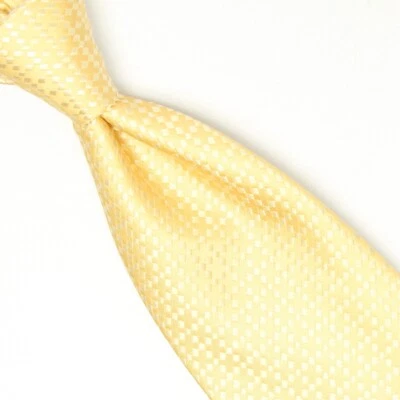 Henry Jacobson Mens Silk Necktie Solid Gold Woven Textured Check Weave Tie  - Image 1 of 4