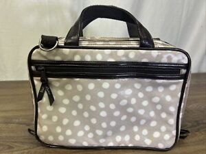 THIRTY ONE Gray Poka Dot Double Zip Cosmetic Bag Organizer Travel Handbag