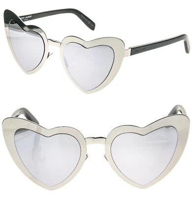 SAINT LAURENT LOULOU SL 196 SL196 Black Silver Mirror Metal Heart Sunglasses 001 - Image 1 of 4