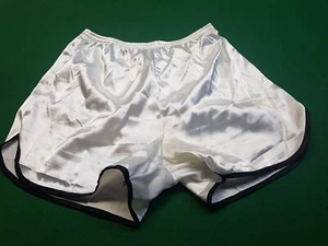 Satin Short Pants Pajamas Ivory Black Trim Elastic Waist Women Sleepwear Size S - Picture 1 of 2