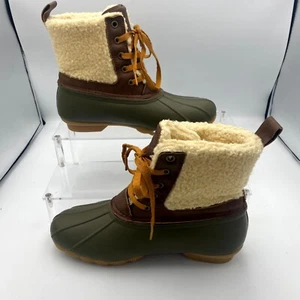 Serra Women's US 8 Duck Rubber Boots Brown Green Faux Fur Round Toe 12259 - Picture 1 of 9