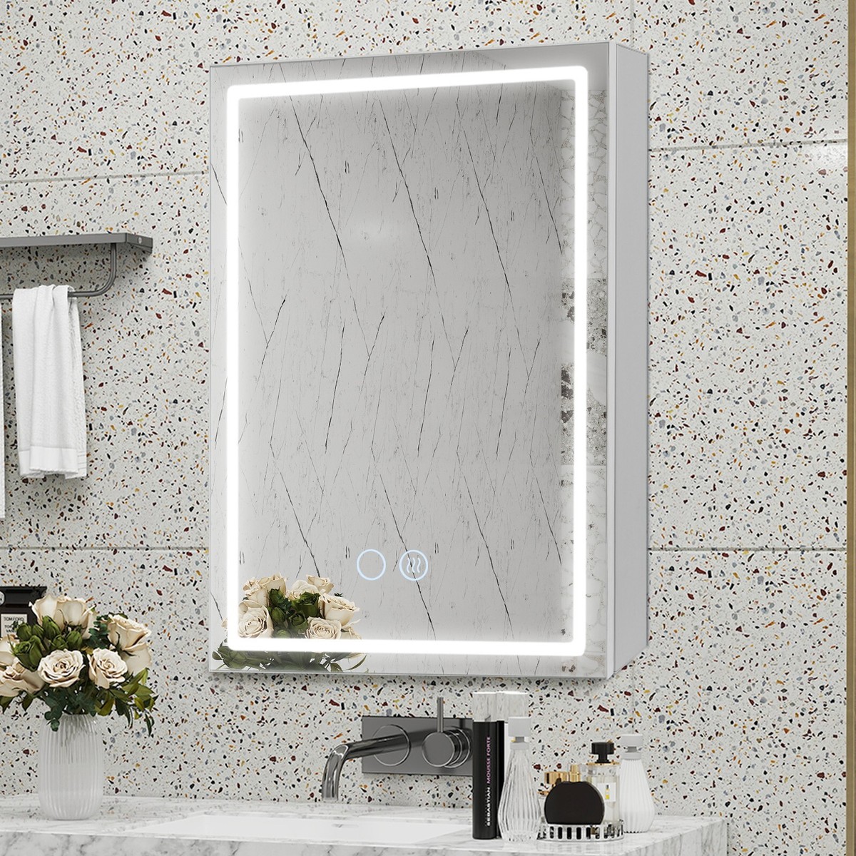 Silberner Badezimmerspiegel 91,4x61 Cm – Aluminiumrahmen, HD-Spiegelglas, Für Wandmontage