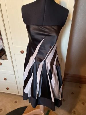 FULL CIRCLE Dress Size 10 Black Ivory Satin Silk Strapless Fit Flare Hankie Hem - Image 1 of 4