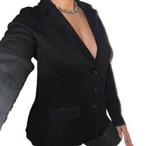 Blazer maglione nero Talbots bottoni 100% pura lana merino donna M accogliente morbido $149 - Foto 1 di 7
