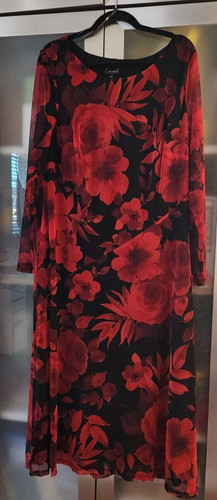 Connected Plus Taglia 20W Manica Lunga Rosso Nero Fiore Midi Cocktail San Valentino