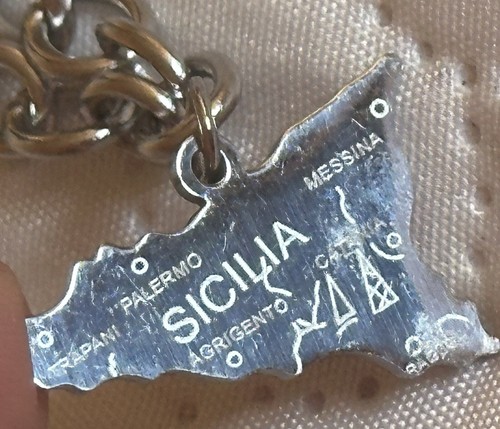 STONE ISLAND Bracciale Acciaio Inox Catena Argento Con Charm Isola Sicilia (Sicilia) + Pietre