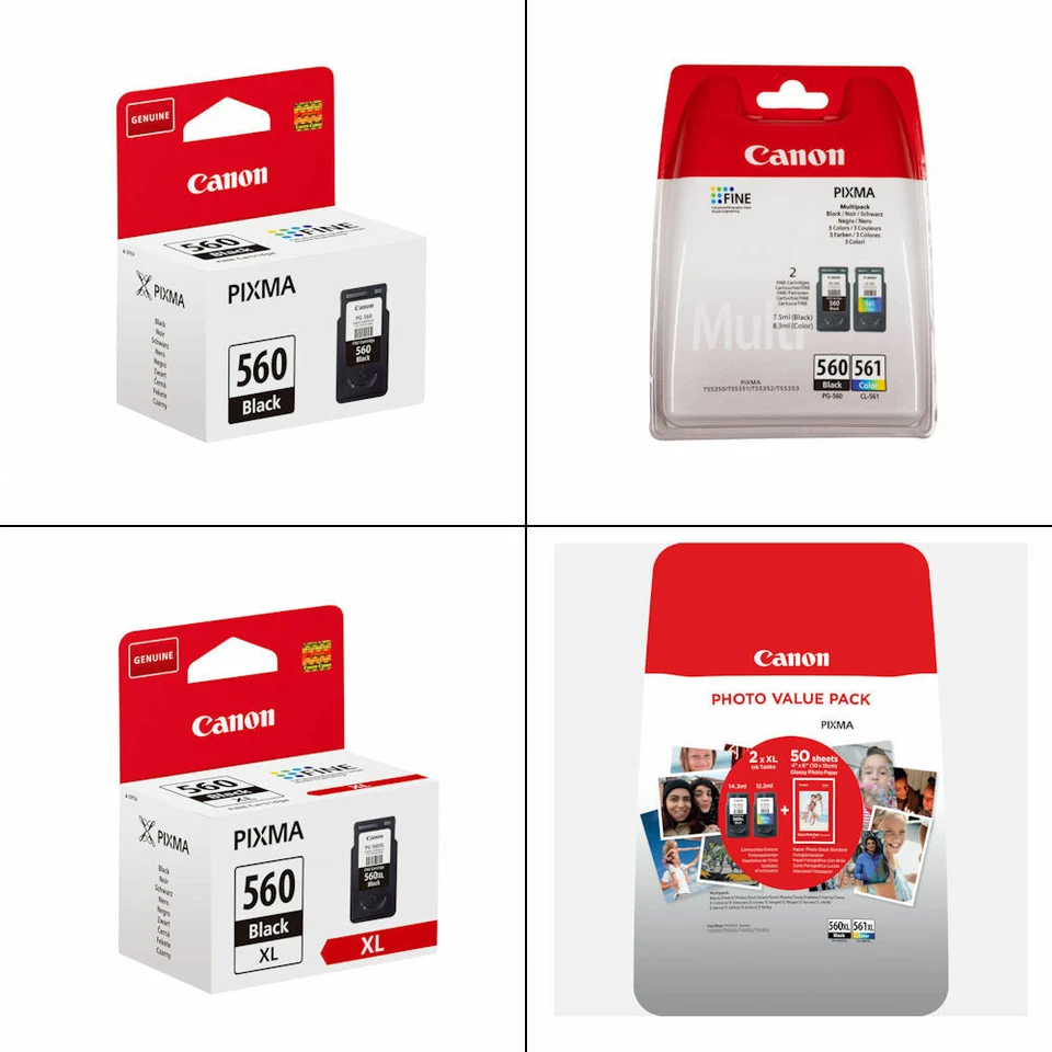 Canon PG560 PG560XL CL561 CL561XL Black Colour Ink Cartridges For PIXMA TS5350 - Image 1 of 1