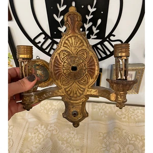 Antik Gold Art Deco Gusseisen verziert elektrische Leuchte Wandleuchte Veranda Licht 1900er - Bild 1 von 7