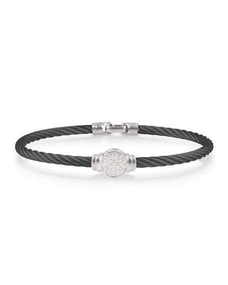 ALOR  18K White Gold Round Pave Diamond Black SS Cable Bracelet - Image 1 of 1
