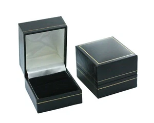 Black Leatherette & Velvet Ring Box Gift Presentation Gold Stripe Brand New - Picture 1 of 3