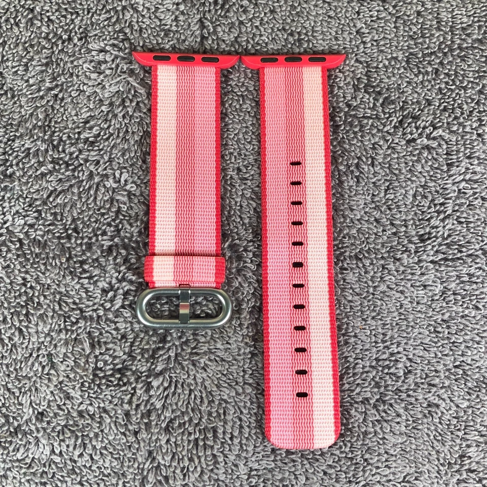 Correa de reloj Apple unisex 38 mm a rayas roja/rosa tejida de nailon Foto 1 de 4