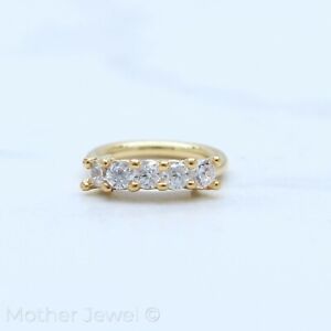 16G 14K YELLOW GOLD IP 5 SIMULATED DIAMONDS ANNEALED BENDABLE HOOP EAR NOSE RING