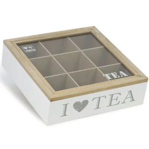Aufbewahrungsbox für Teebeutel - weiße Tee-Box aus Holz mit braunem Deckel - Bild 1 von 8