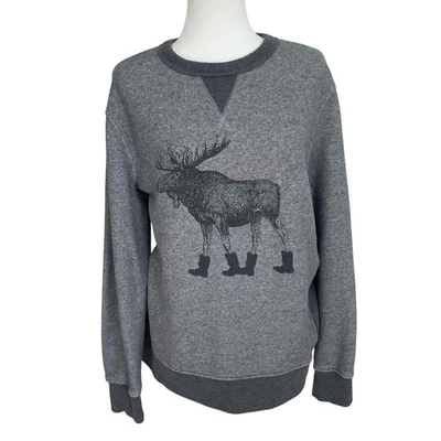 MERONA 女式灰色运动衫 SZ LG 鹿带靴圆领 — 第 1/4 张图片