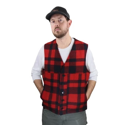 Chaleco de lana Filson Mackinaw de colección para hombre 44 M/L rojo a cuadros tweed abrigo de crucero de campo Foto 1 de 4