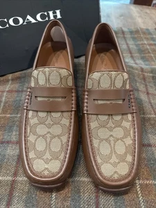 Coach Men’s loafers Brown Leather Logo Loafers CR886 Dark Saddle Size 10.5D - Picture 1 of 11