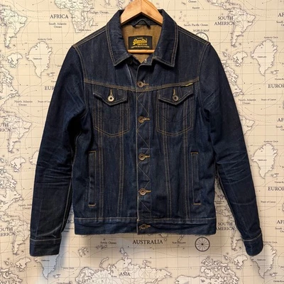 Superdry Jacket Mens Medium Blue Copper Black Denim Trucker Utility Japan Label - Image 1 of 4