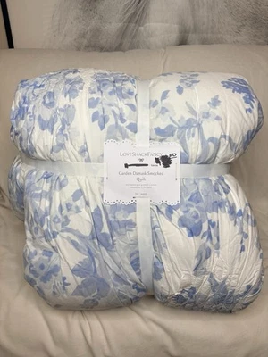 pottery barn LoveShackFancy Garden Damask Smocked Quilt - Queen-blue - Image 1 of 4