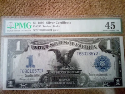 1899  $1 ONE DOLLAR LARGE-SIZE SILVER CERTIFICATE BANKNOTE, CXF, PMG 45 - Image 1 of 4