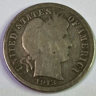 1913-S Silver Barber Dime, Key Date, Only 510,000 Minted! - Image 1 of 4